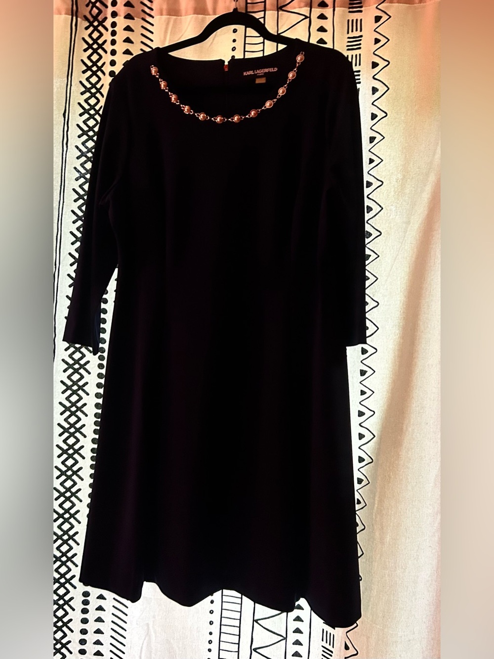 Karl Lagerfeld Dark Blue Long-Sleeve A-Line Midi Dress size 16